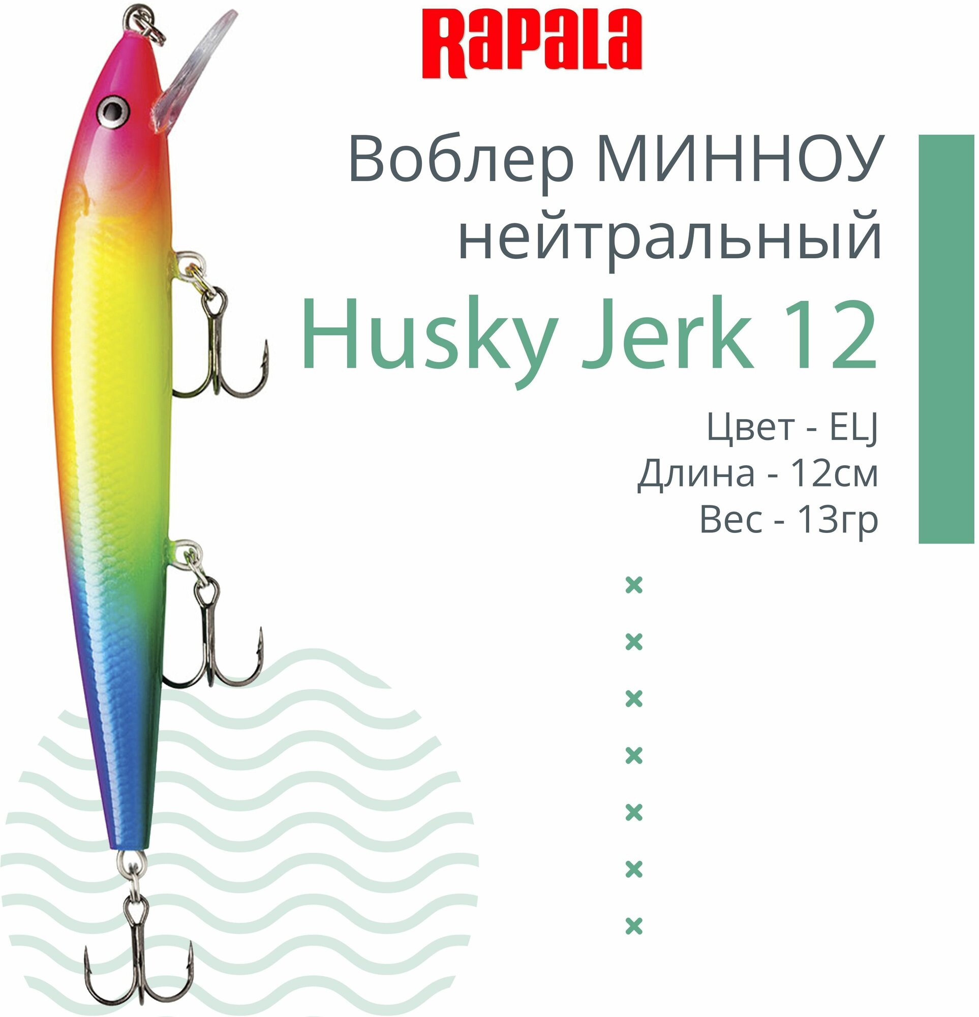 Воблер для рыбалки RAPALA Husky Jerk 12, 12см, 13гр, цвет ELJ, нейтральный