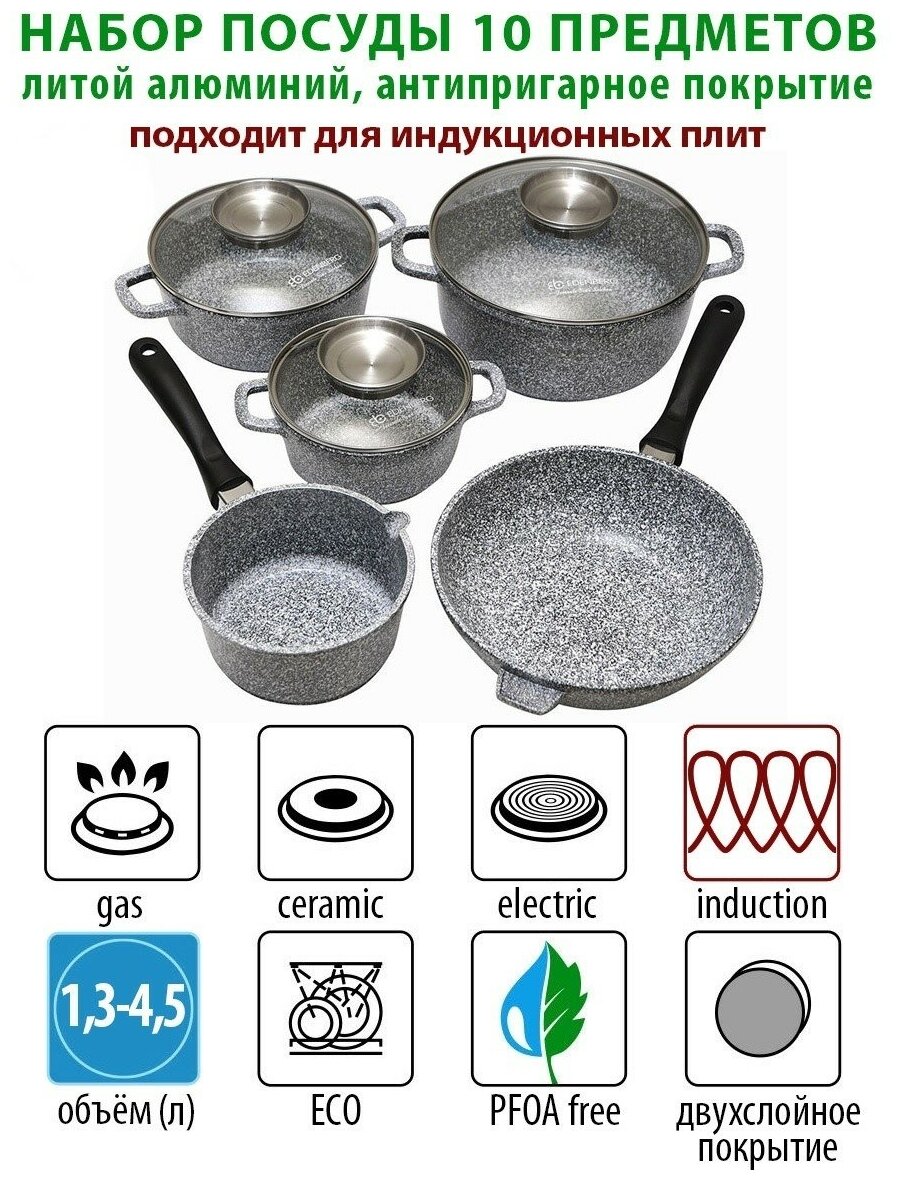 Набор посуды с мраморным покрытием, 10 пр