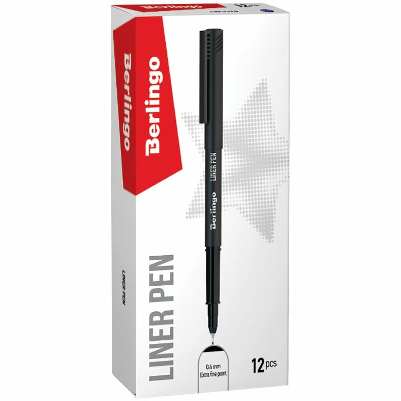 Набор из 12 шт. - Ручка капиллярная Berlingo "Liner pen" черная, 0,4 мм