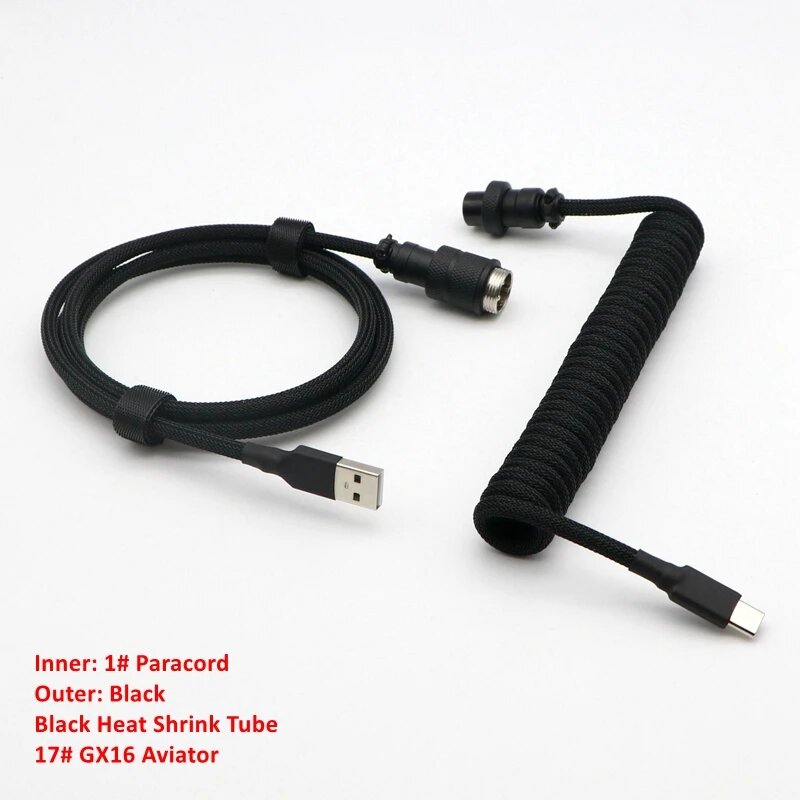 Unyisi спиральный кабель USB-A — Type-C Micro Mini-USB для механической клавиатуры с Type-C, 1-Black