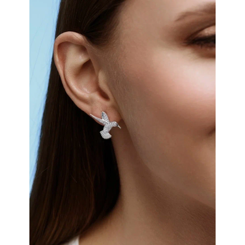 Серьги Argentum серебро 925 проба родирование фианит размер 10 мм длина 15 см серебристый 2335₽