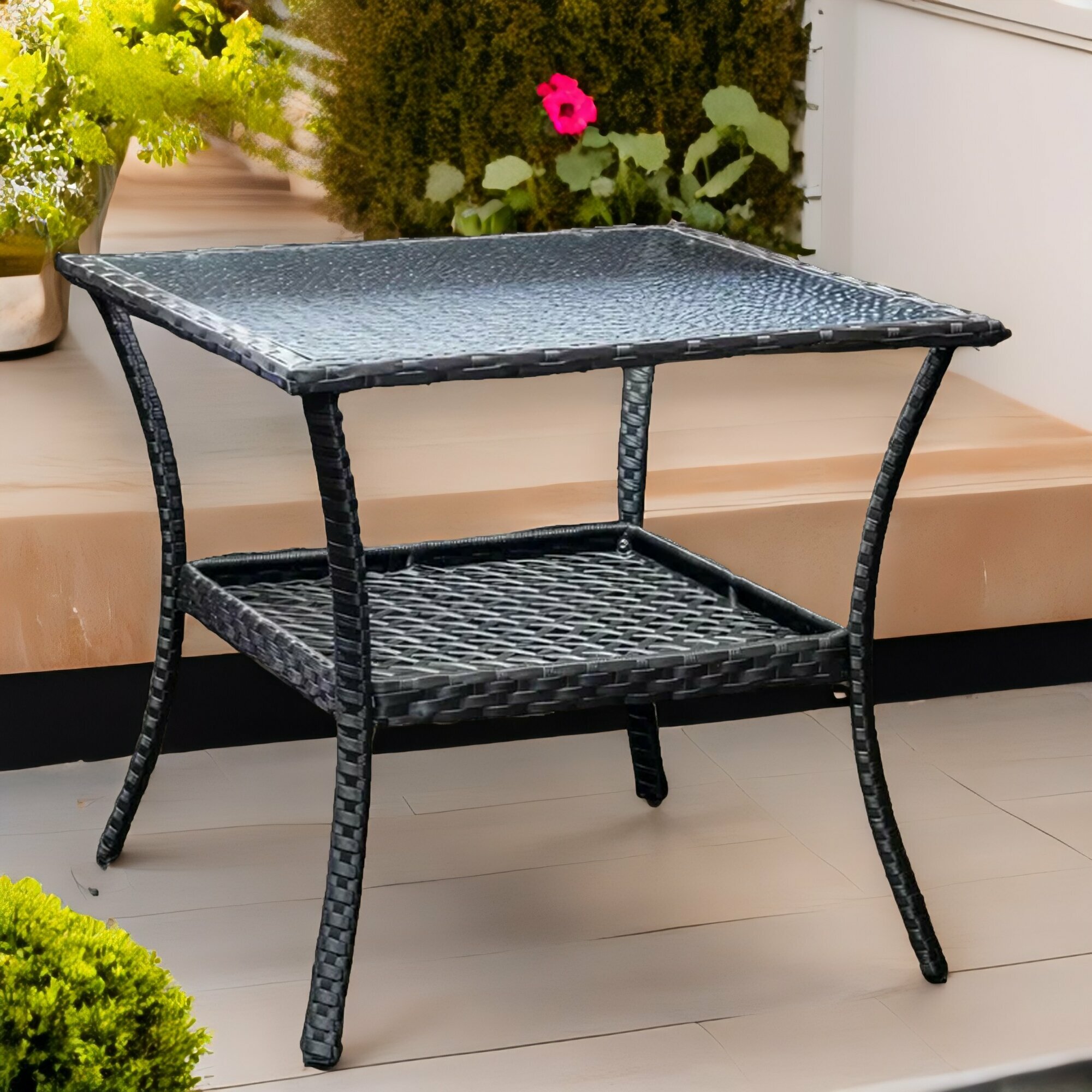 Обеденный стол Мэдисон Нью искусственный ротанг металл стекло 80x80 см