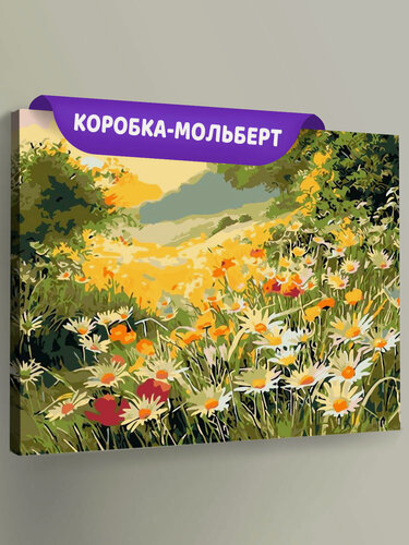 Изображение товара Картина по номерам ЖПН на холсте с подрамником "Пейзаж: цветы ромашки на лугу" Раскраска 40х50 см