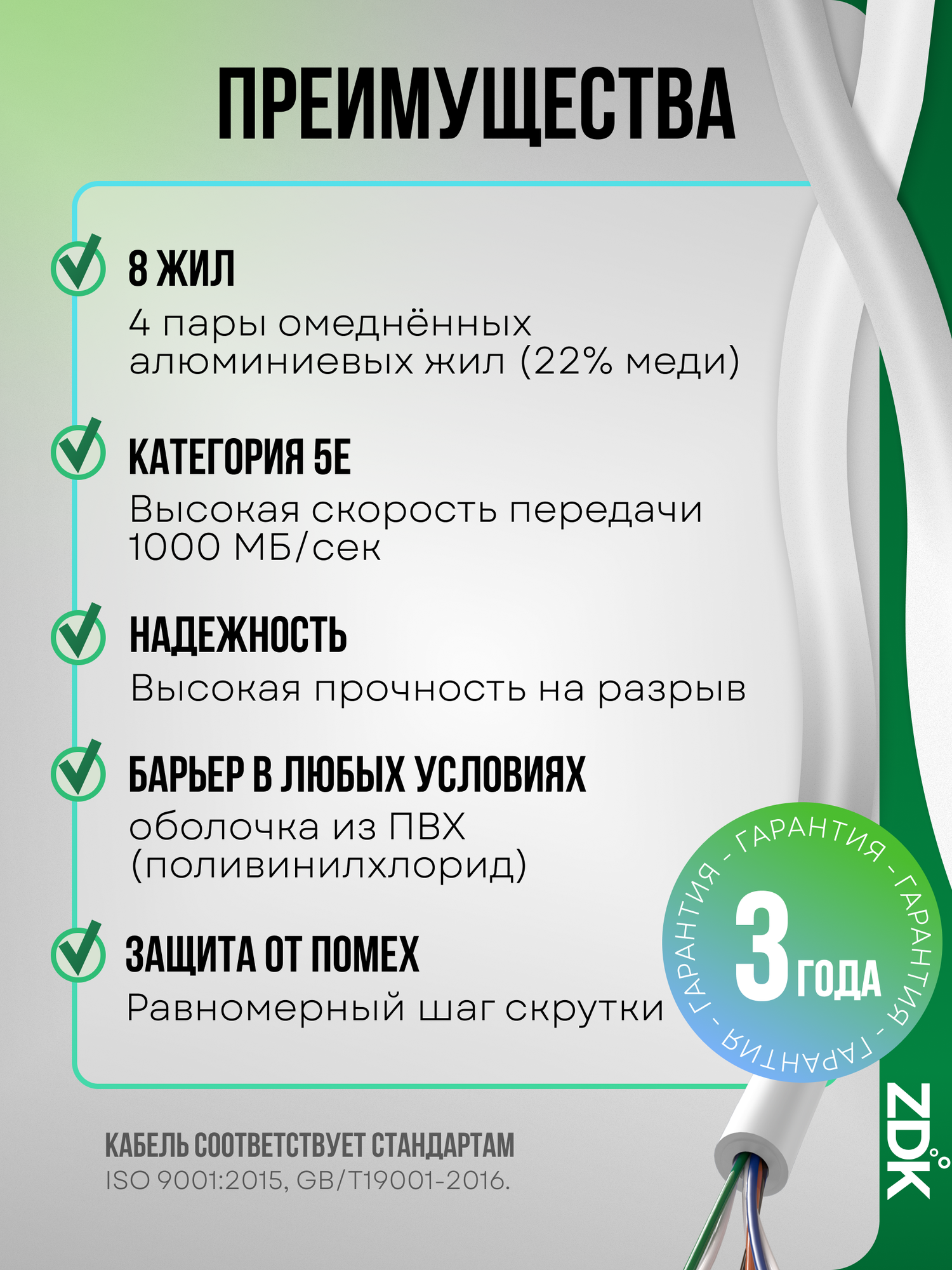 LAN интернет кабель витая пара ZDK Внутренний CCA (30 метров) — фото 1