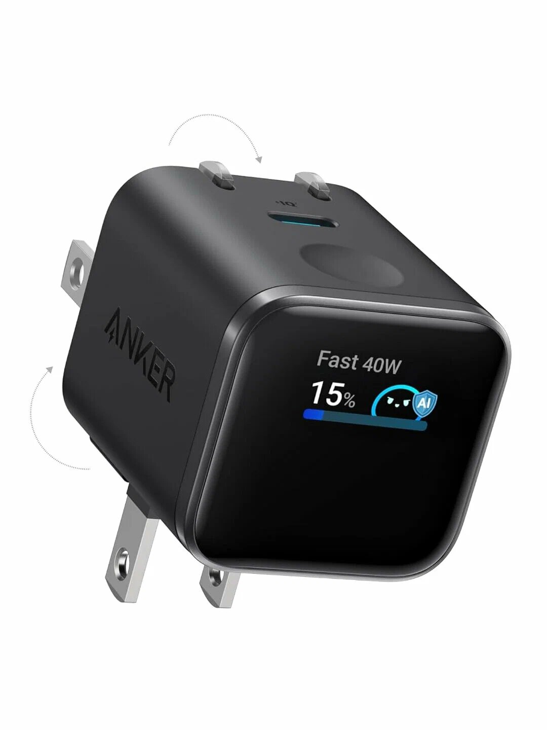 Anker Nano Charger 45W Smart Display GaN USB-C — сетевое зарядное устройство с дисплеем и поворотной вилкой 180°
