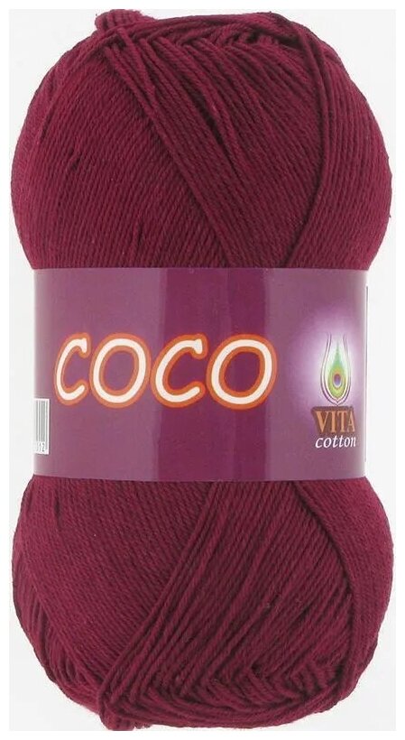 Пряжа хлопковая Vita Cotton Coco (Вита Коко) - 1 моток, 4332 винный, 100% мерсеризованный хлопок 240м/50г