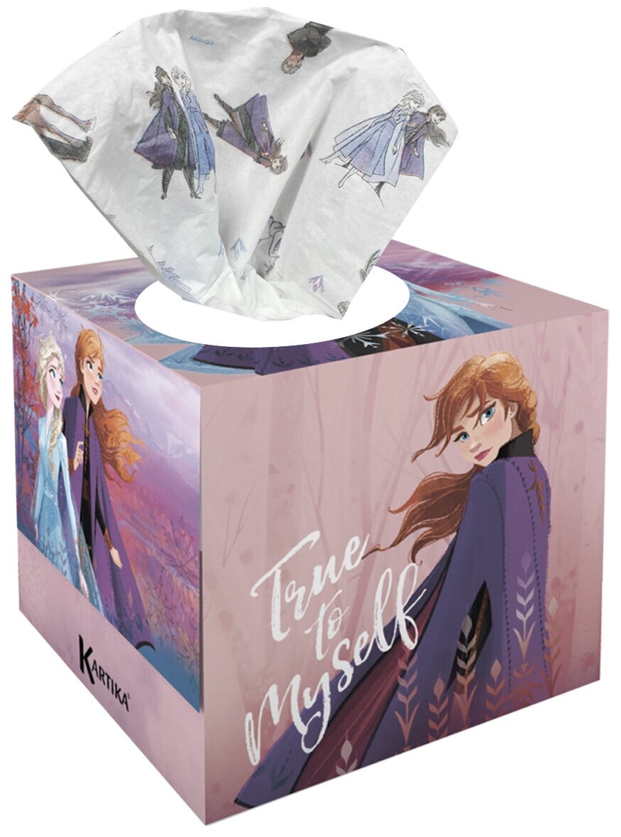 Салфетки бумажные выдергушки "Frozen" с рисунком "Будь Собой" 3 слоя, 56 шт, World Cart - фотография № 6