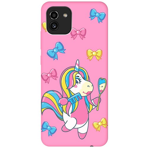 Матовый чехол Lady Unicorn для Samsung Galaxy A03 / Самсунг А03 с 3D эффектом розовый матовый чехол lady unicorn для samsung galaxy a03 core самсунг а03 кор с 3d эффектом бирюзовый