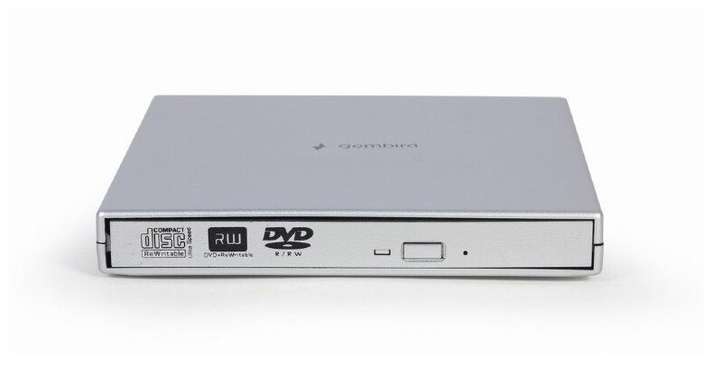 Внешний оптический привод Gembird DVD-USB-02 Silver RTL DVD-RW, внешний, USB 2.0, скорость записи CD: 24x, DVD: 8x, серебристый