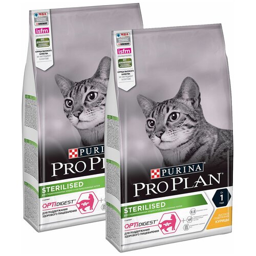 PRO PLAN CAT OPTIDIGEST STERILISED CHICKEN для кастрированных котов и стерилизованных кошек с чувствительным пищеварением с курицей (1,5 + 1,5 кг) pro plan cat optidigest sterilised chicken взрослые кастрированные коты и стерилизованные кошки с чувствительным пищеварением с курицей 0 4кг х 8шт