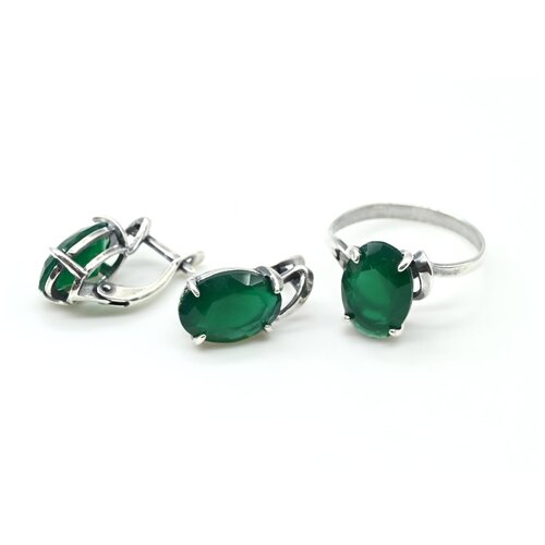 Комплект бижутерии Радуга Камня: кольцо, серьги, хризопраз, размер кольца 20, зеленый