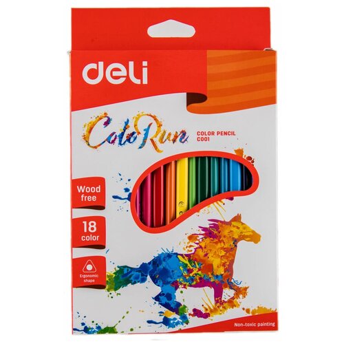 Карандаши цветные Deli ColoRun EC00110 трехгранные пластик 18цв. коробка/европод.