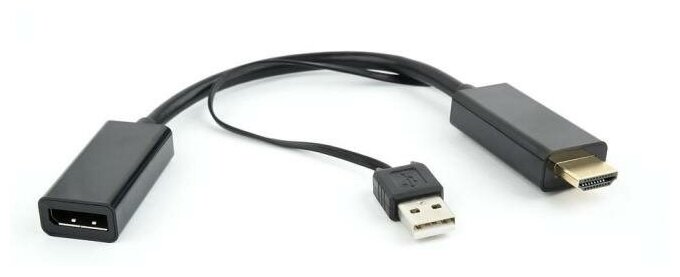 Конвертер HDMI->DisplayPort, Cablexpert DSC-HDMI-DP HD19M+USBxHD20F, черный (099103)