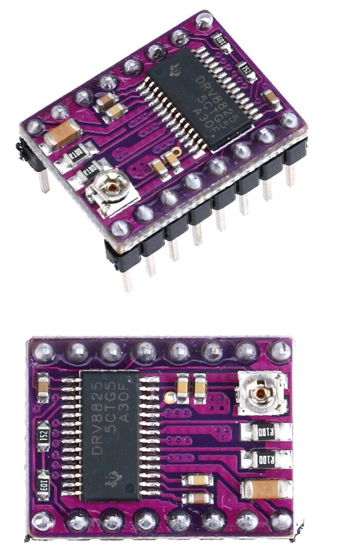 Модуль Драйвер шагового двигателя DRV8825 с радиатором (Фиолетовый) с шагами: 1,1/2,1/4,1/8,1/16,1/32