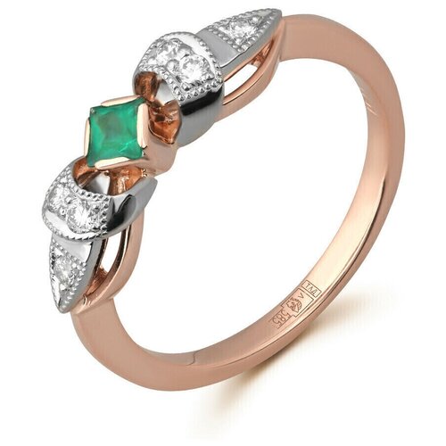 фото 90395-5 кольцо русские самоцветы кольцо с изумрудом и бриллиантами из красного золота 585 пробы,18 размер