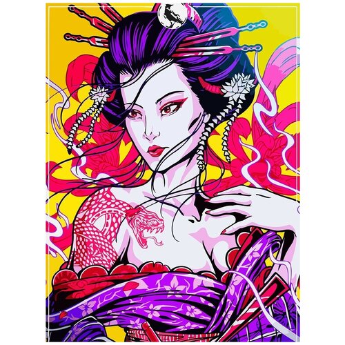 Картина по номерам на холсте Девушка гейша (красочная, яркая, Азия, Япония) - 8304 В 30x40