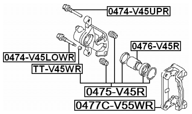 FEBEST 0475-v45r (MB858466) ремкомплект суппорта тормозного заднего (Mitsubishi (Мицубиси) Pajero (Паджеро)