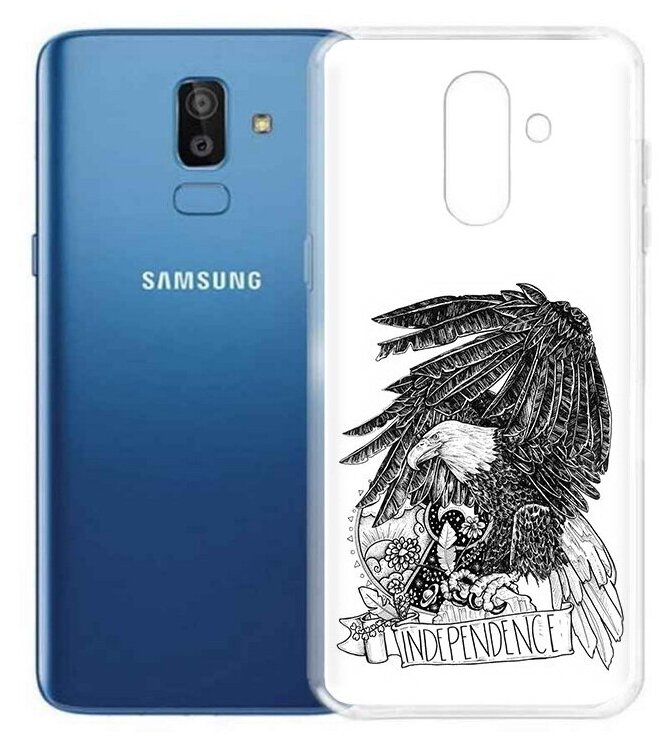 Чехол задняя-панель-накладка-бампер MyPads черно белый сокол для Samsung Galaxy J8 2018 (SM-J810) противоударный