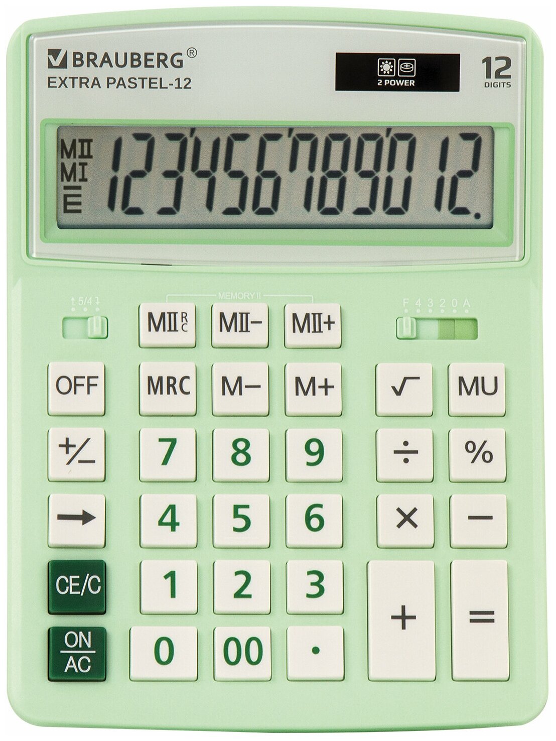 Калькулятор настольный BRAUBERG EXTRA PASTEL-12-LG (206x155 мм) 12 разрядов двойное питание мятный 250488 В комплекте: 1шт.