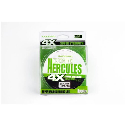 KAIDA Плетеный шнур HERCULES 4X neon green PX401-18 100м 0,18мм