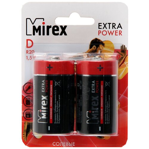 Батарейка D солевая Mirex R20 в блистере 2шт.