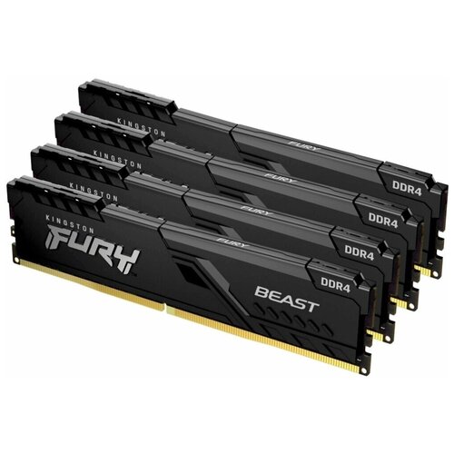 Модуль памяти Kingston Fury Beast Black DDR4 DIMM 3200MHz PC-25600 CL16 - 64Gb Kit 4x16Gb KF432C16BBK464 1599600₽