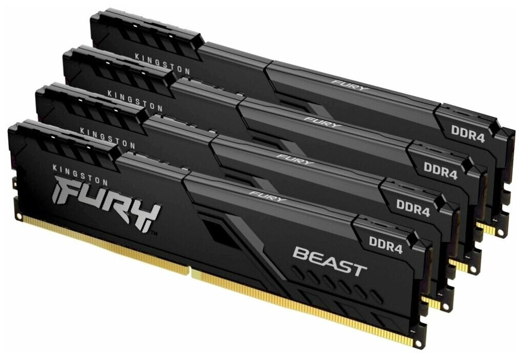 Модуль памяти Kingston Fury Beast Black DDR4 DIMM 3200MHz PC-25600 CL16 - 64Gb Kit (4x16Gb) KF432C16BBK4/64