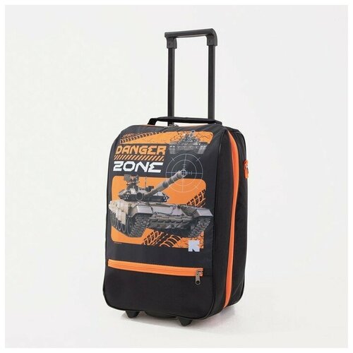 фото Чемодан малый 20", на молнии, цвет оранжевый/чёрный сима-ленд