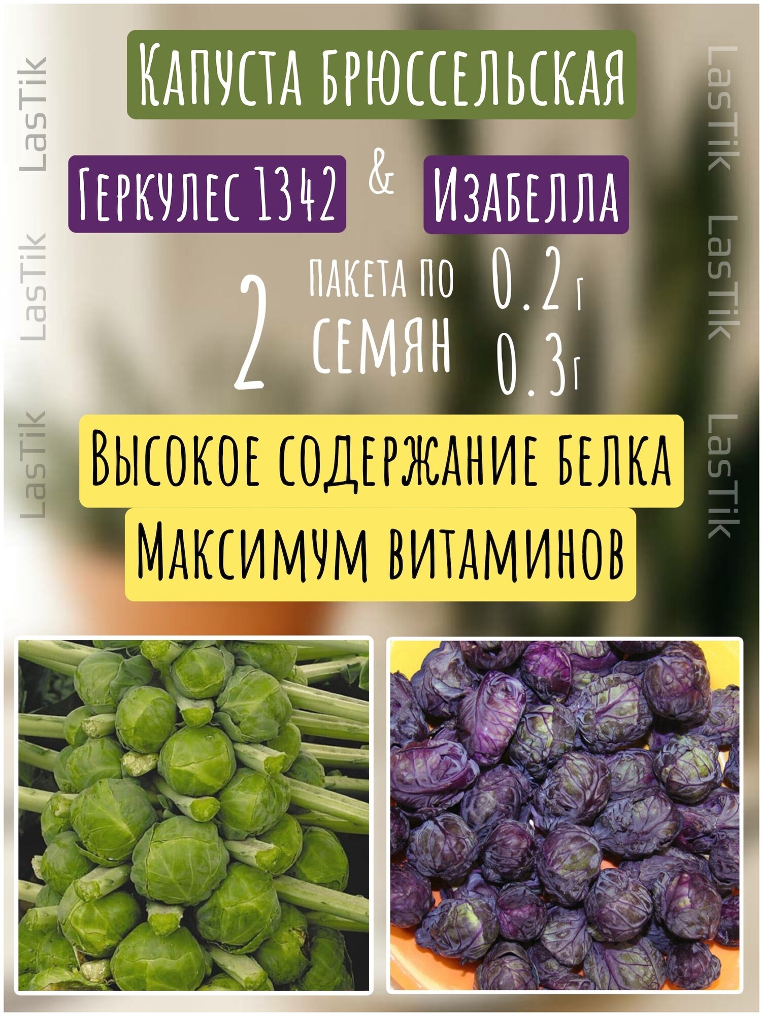 Капуста брюссельская Геркулес 1342 и Изабелла 2 пакета семян