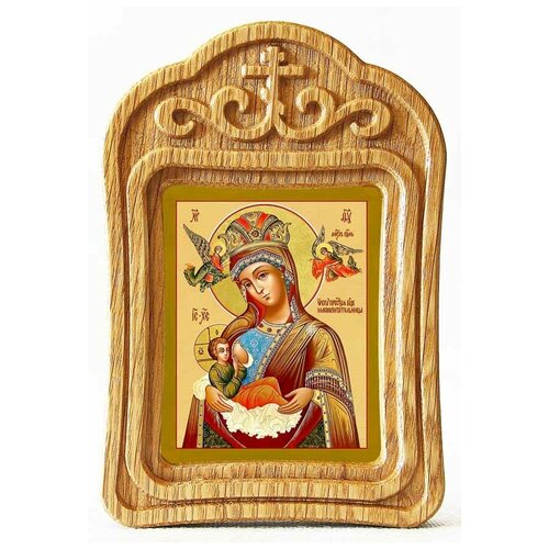 Икона Божией Матери Млекопитательница, в резной деревянной рамке икона божией матери скоропослушница в резной деревянной рамке