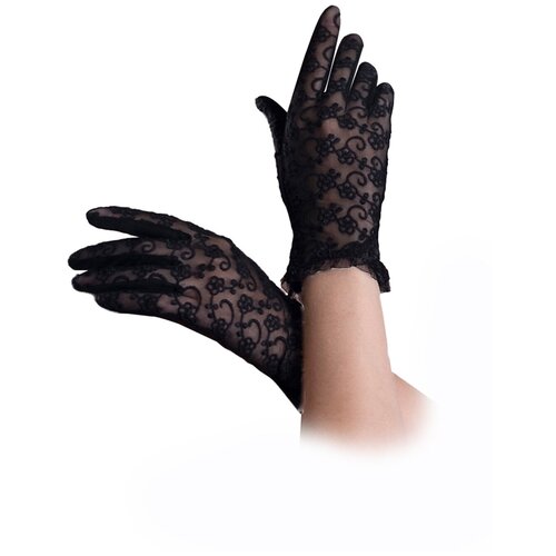 Перчатки декоративные черные, гипюр