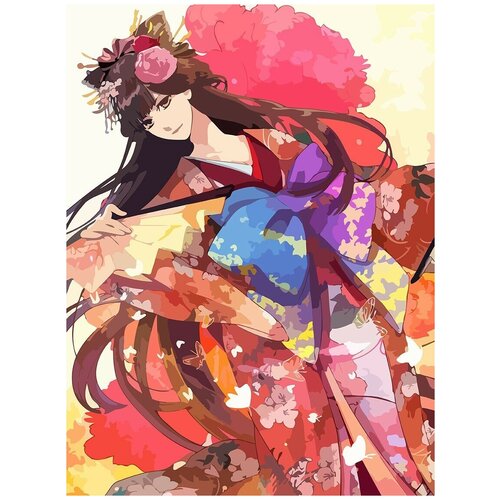 Картина по номерам на холсте Девушка гейша (красочная, яркая, Азия, Япония) - 8305 В 30x40