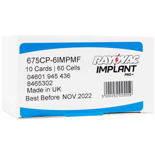 Батарейки для кохлеарных имплантатов Rayovac Extra 675 implant pro+ упаковка (60 батареек)