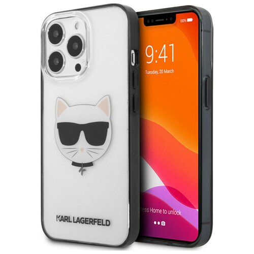 Чехол Karl Lagerfeld Choupette Hard Transparent для iPhone 13 Pro, черная рамка