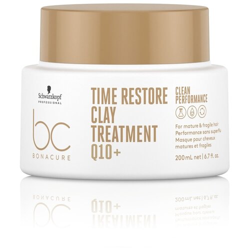 Маска-глина BONACURE TIME RESTORE для зрелых и длинных волос SCHWARZKOPF PROFESSIONAL 200 мл маска для волос schwarzkopf professional bonacure clean performance time restore clay treatment q10 маска глина для зрелых и длинных волос 500 мл