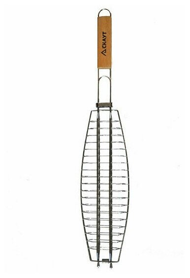 Решетка для гриля на мангал 12*36*2,5см с деревянной ручкой для приготовления рыбы - фотография № 7