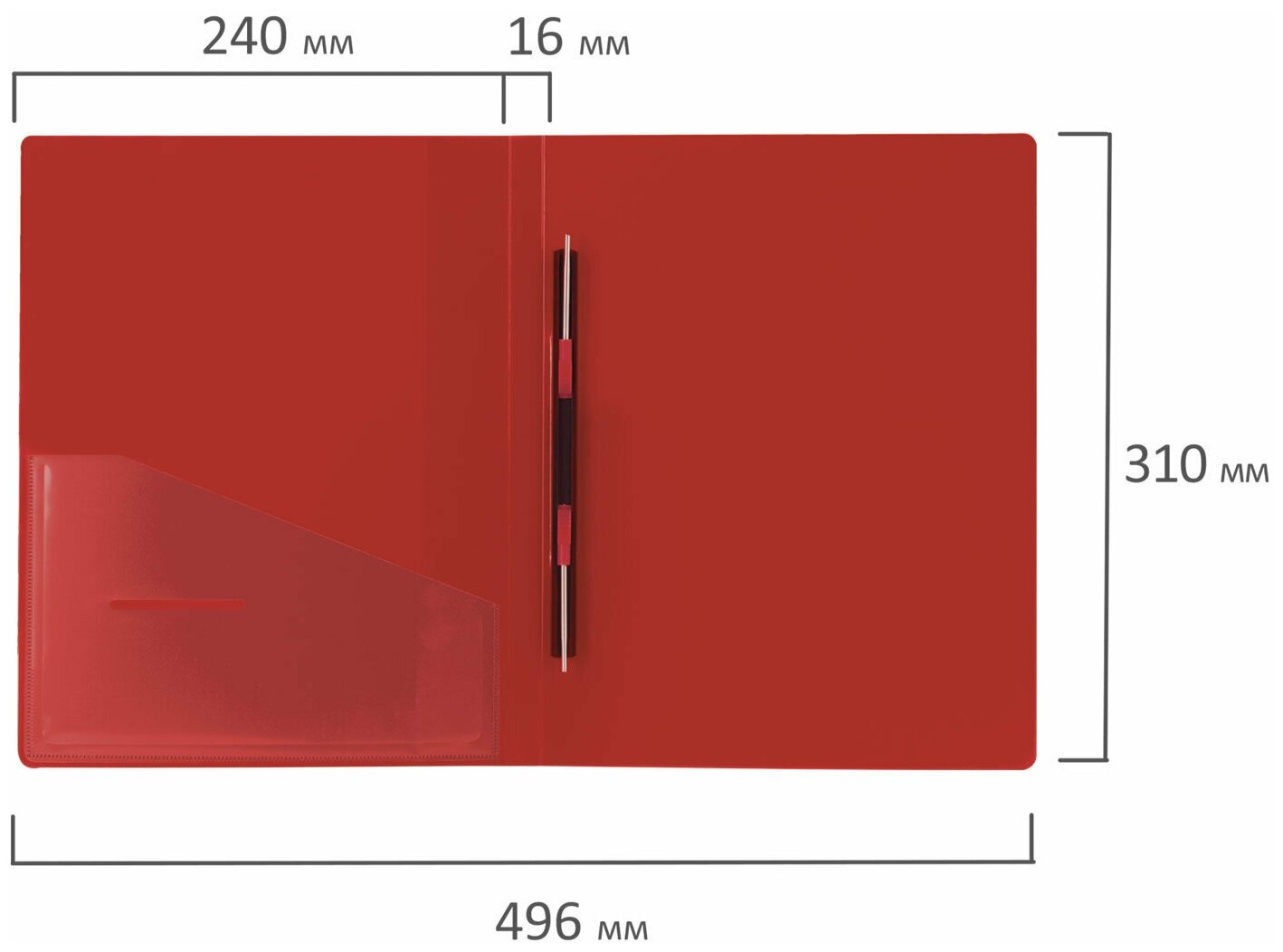 Папка с металлическим скоросшивателем и внутренним карманом, красная (221783) - фото №9