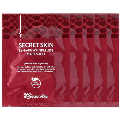 Маска для лица тканевая со змеиным ядом Secret Skin Syn-Ake Wrinkleless Mask Sheet, 20 г х5 шт