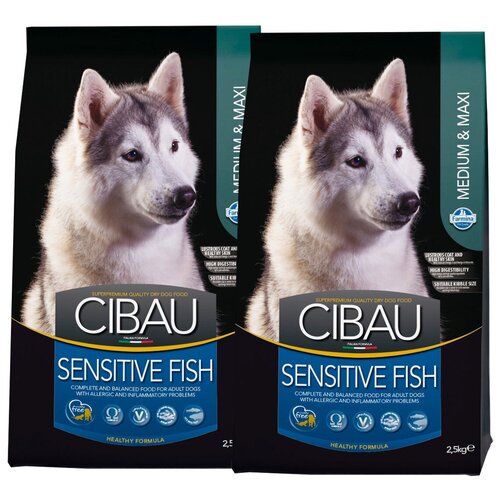 CIBAU SENSITIVE FISH MEDIUM/MAXI для взрослых собак средних и крупных пород при аллергии с рыбой (2,5 + 2,5 кг)