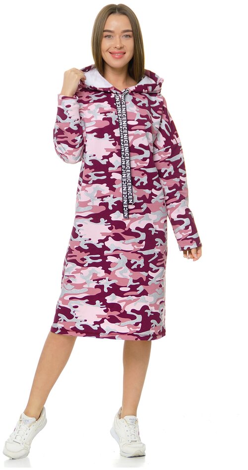 Платье женское спортивное с капюшоном, розовый камуфляж, размер 44, KIMRIK Home
