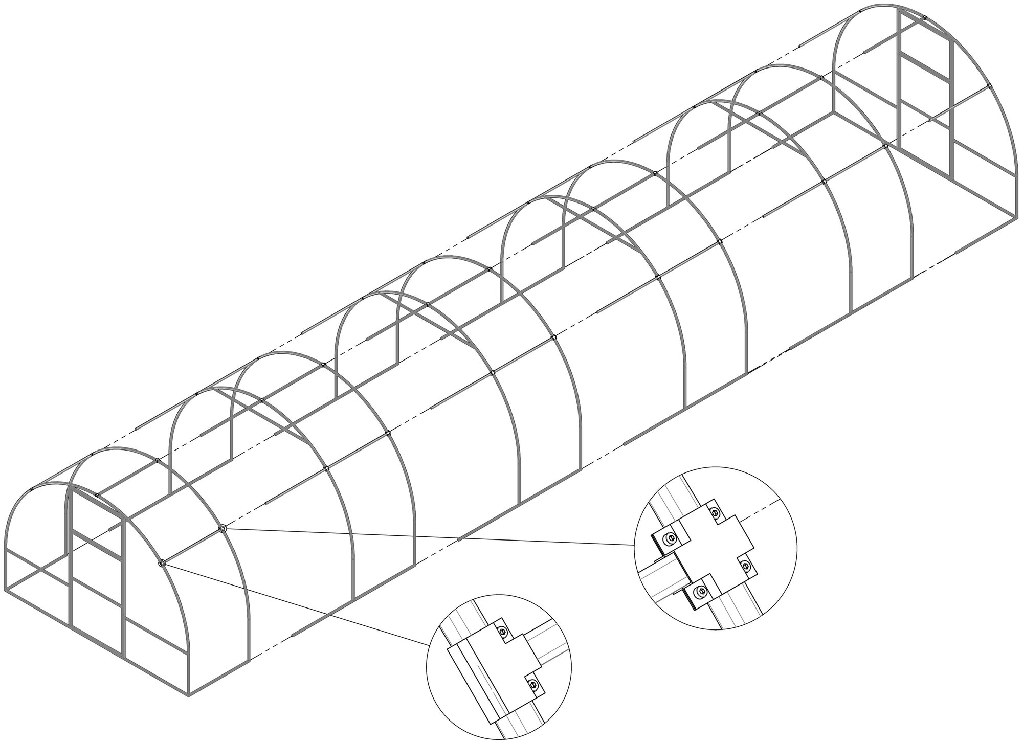 Теплица енисей Стандарт, (10х3х2,1 м), труба 20х20, шаг 1 м, две двери (только каркас!) - фотография № 2