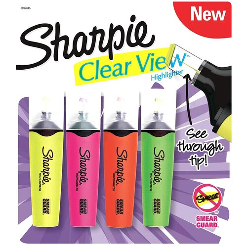 Набор текстовыделителей Paper Mate Clearview 1953450 Sharpie 1.5-2.7мм флуоросцентный 4цв. блистер