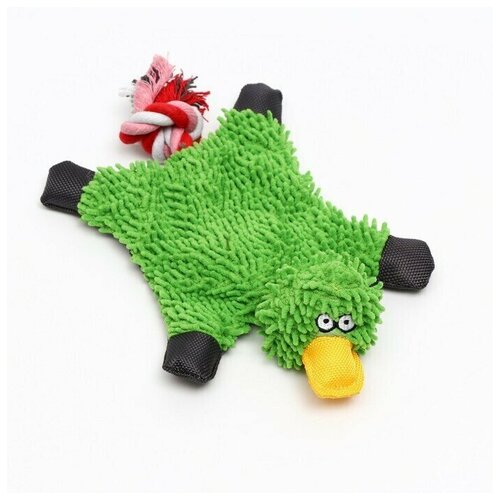 Игрушка текстильная для собак Пижон косматая утка, 32х19 см, зеленая