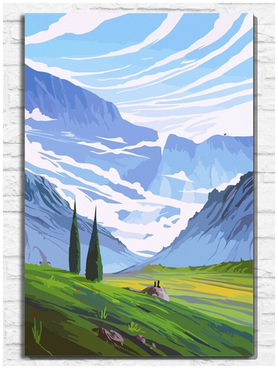 Картина по номерам на холсте Горный пейзаж (природа, лес, хижина) - 9233 В 60x40
