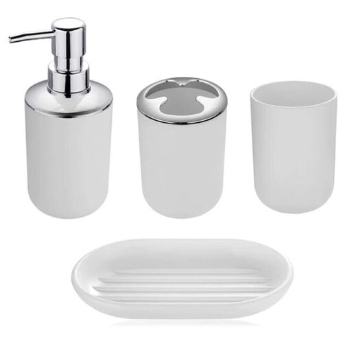 Набор аксессуаров для ванной, 4 в 1, набор туалетных принадлежностей для ванной комнаты, мыльница, дозатор, стакан для зубных щёток, белый