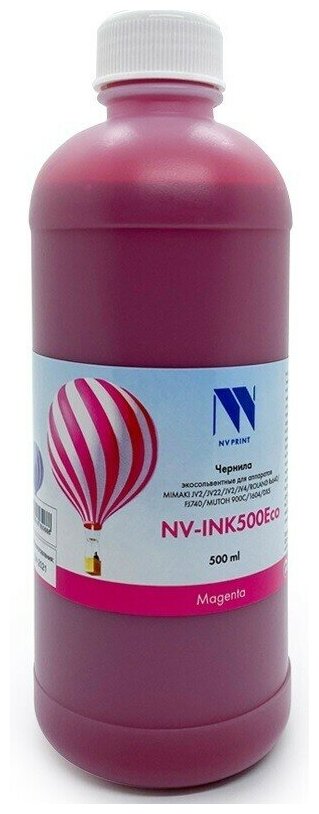 Чернила NV Print NV-INK500 Magenta Eco экосольвентные для устройств, печатающих головами Epson DX4/ 5/ 7 XP-606 (500ml)