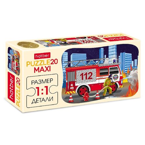 Пазл Hatber maxi Пожарная машина, 20ПЗ5_28097, 20 дет., 9х18х4 см пазл hatber maxi динопарк 20пз5 11330 20 дет