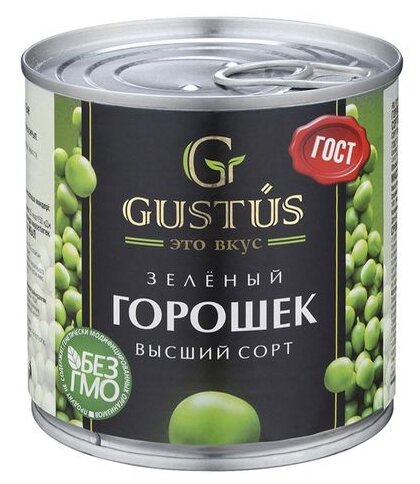 Горошек зеленый высший сорт ж/б ТМ GUSTUS, 400гр - фотография № 1
