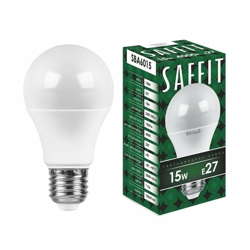 Лампа светодиодная Saffit (15Вт Е27 грушевидная) нейтральный белый 1шт.