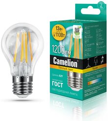 Светодиодная лампа Camelion A60, 13W, E27, теплый белый свет, 3000K